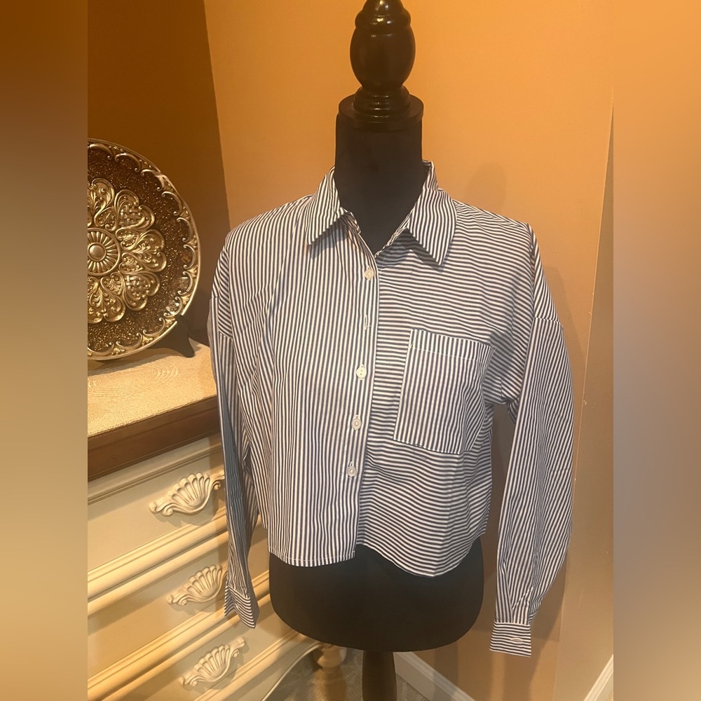 Cropped cotton Striped Button-Up Shirt